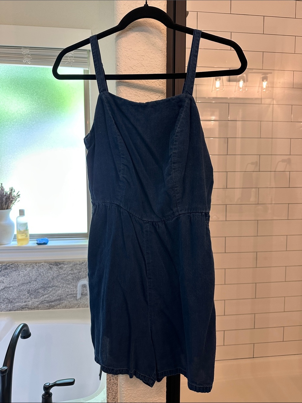 Dark Blue Denim Romper with pockets!